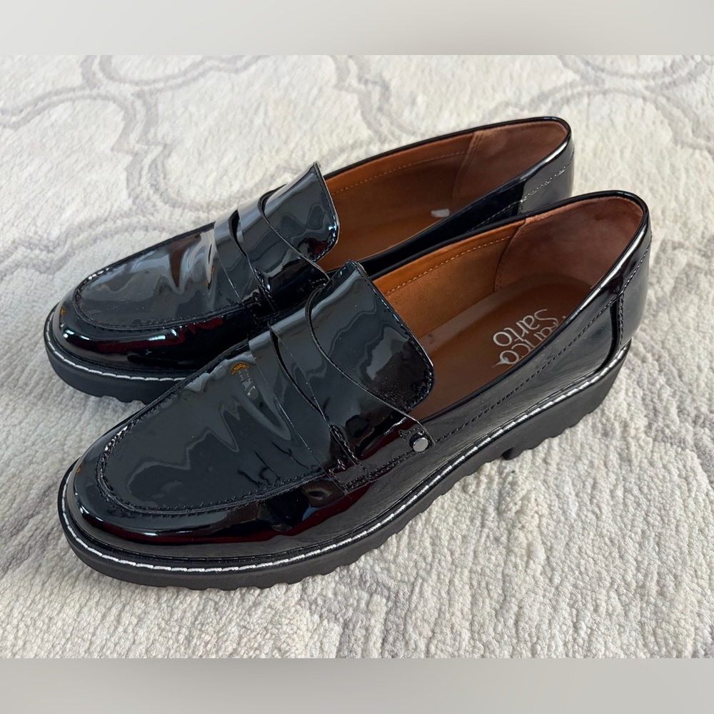 Franco Sarto black patent leather loafers